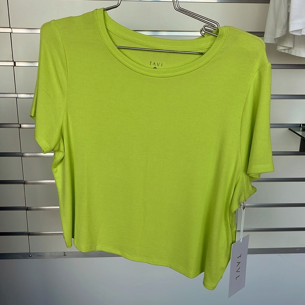 Tavi, Ribbed Tee, Lime, Slightly cropped, loose fit